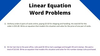 Linear Equation Word Problems  Algebra 1 [upl. by Nylorac]