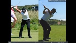 Jon Rahm golf swing  Long Iron faceon amp downtheline July 2017 [upl. by Dnumde]