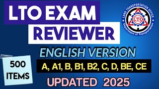 LTO EXAM REVIEWER 2025 ENGLISH VERSION 500 ITEMS UPDATED 2025 [upl. by Thurnau]