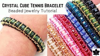 Crystal Cube Tennis Bracelet Beading Tutorial 4mm [upl. by Chet]