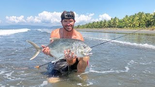 Costa Rica Surf Casting  Big Jack Crevalle On Light Tackle [upl. by Aremus]