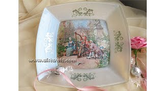 REVERSE DECOUPAGE ON GLASS plate tutorial for beginners [upl. by Ferrick]