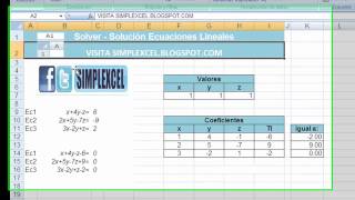 Solución de Ecuaciones lineales con Solver en EXCEL [upl. by Anilrats]