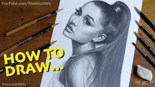 How to Draw Ariana Grande’s portrait for beginners Photo Realism drawing techniques fully narrated [upl. by Fronnia389]