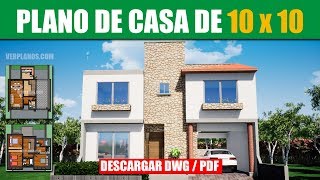 ➜ PLANO DE CASA de 2 pisos 3 Habitaciones Con Medidas PDF y DWG [upl. by Weissman]