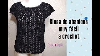 BLUSA DE ABANICOS MUY FÁCIL A CROCHET Tejiendo con angélika [upl. by Adlitam113]